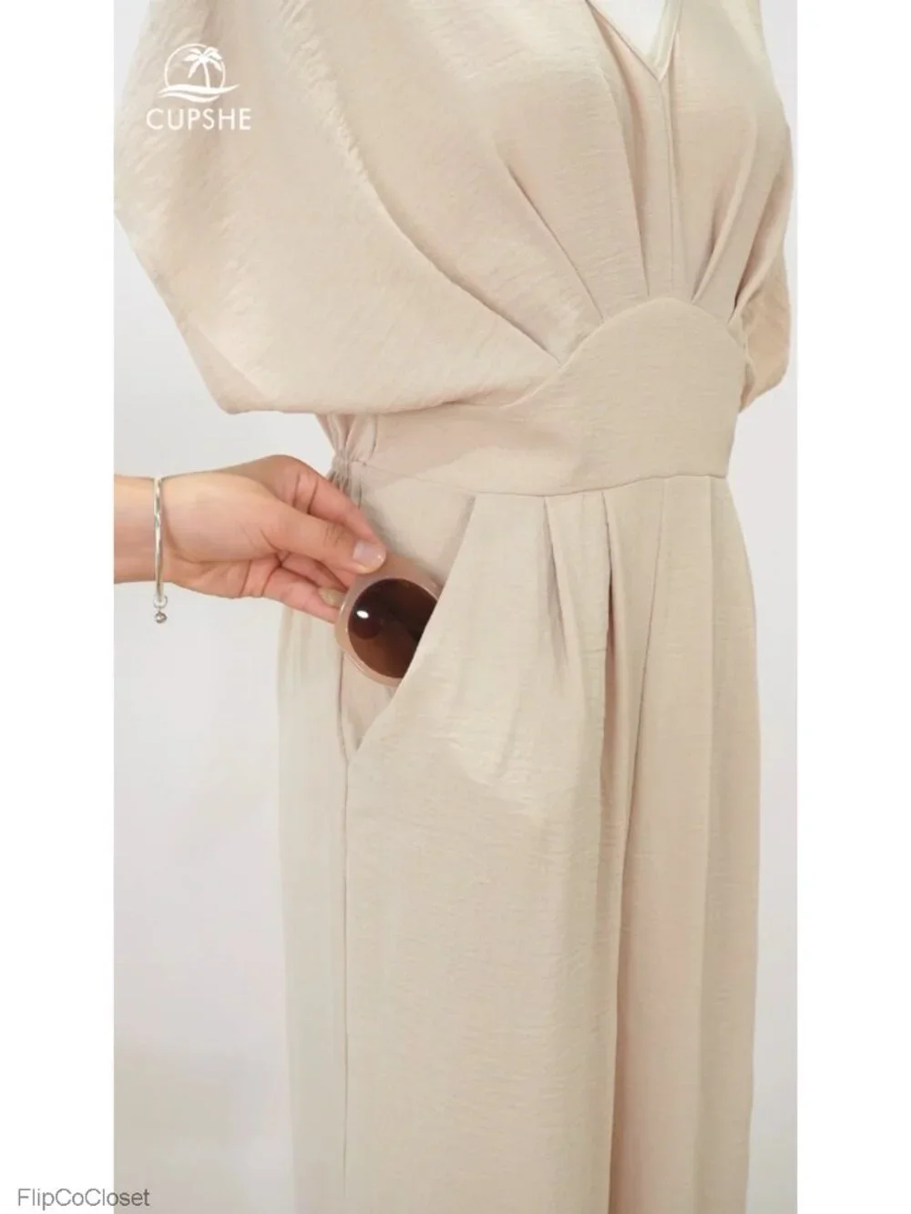 Women's Wide Leg Jumpsuit with Batwing Sleeve V-Neck Summer Vacation Wear